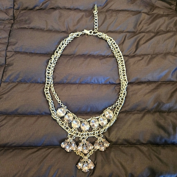 Vintage Victorian gem necklace bib crystal silver chain statement piece - Picture 3 of 10